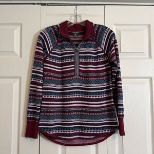 Eddie Bauer Women’s S Maroon Navy Striped Quarter Zip Sweater Tunic Ribbed  G1
